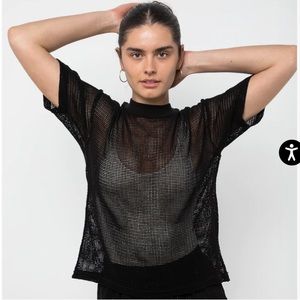 L.A. Apparel / Cotton Mock Neck Fishnet Garment Dye T-Shirt / One Size